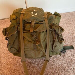 Olive Green Military Backpack with multiple pockets